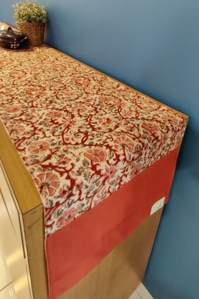 Rustic Runners: Fawn and Rust Flower Kalamkari Printed Cotton Runner 14" X 97"
