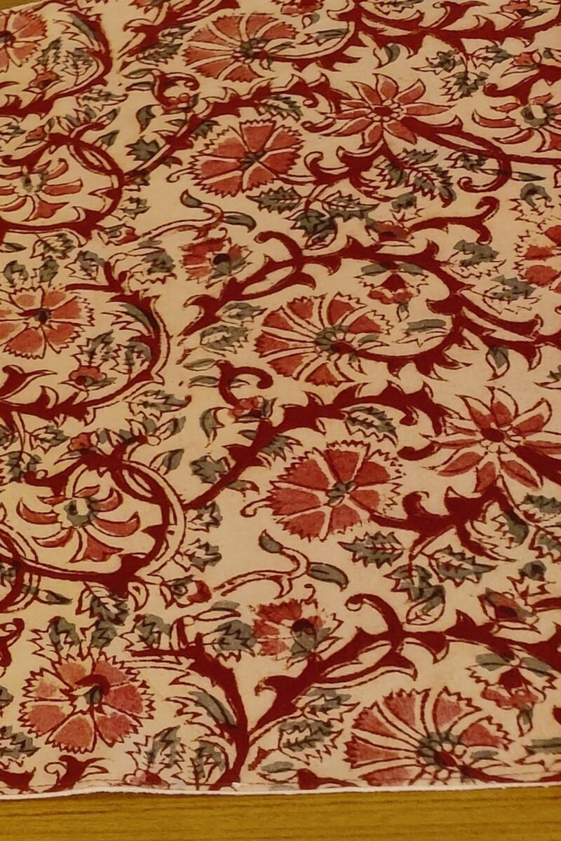 Rustic Runners: Fawn and Maroon Kalamkari Flower and Stem Printed Cotton Runner 14" X 91" - Image 3