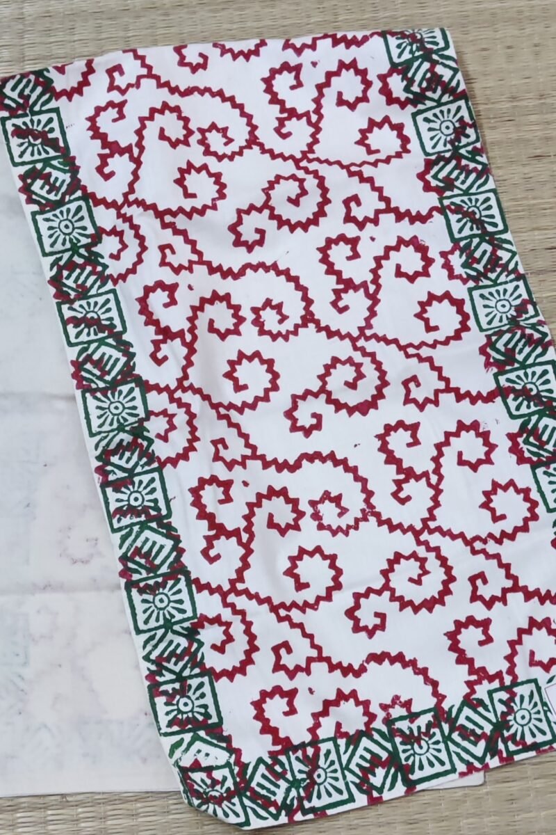 Rustic Runners: Off White and Red Zigzag Charm Block Print Cotton Runner 14" X 55" - Image 2