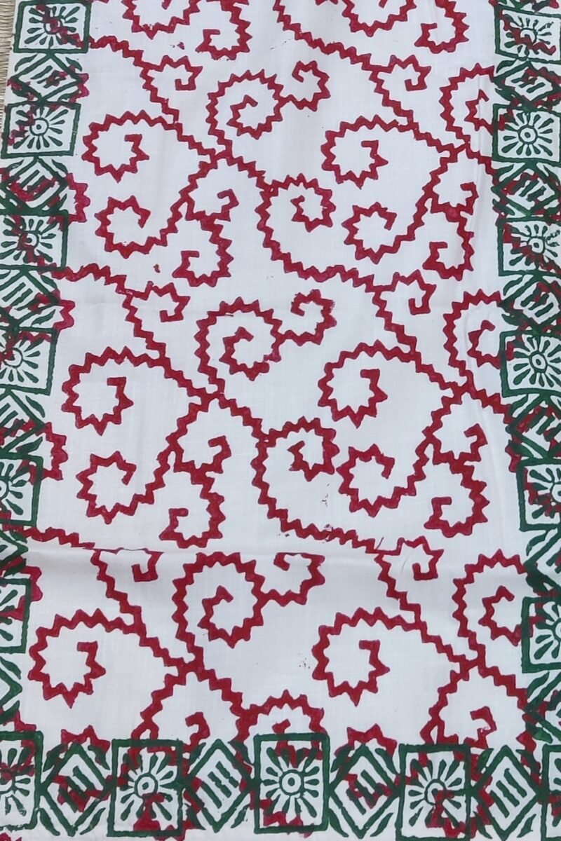 Rustic Runners: Off White and Red Zigzag Charm Block Print Cotton Runner 14" X 55" - Image 4