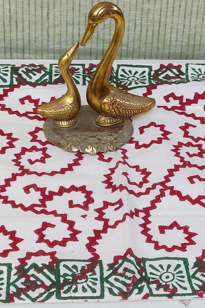 Rustic Runners: Off White and Red Zigzag Charm Block Print Cotton Runner 14" X 55" - Image 6