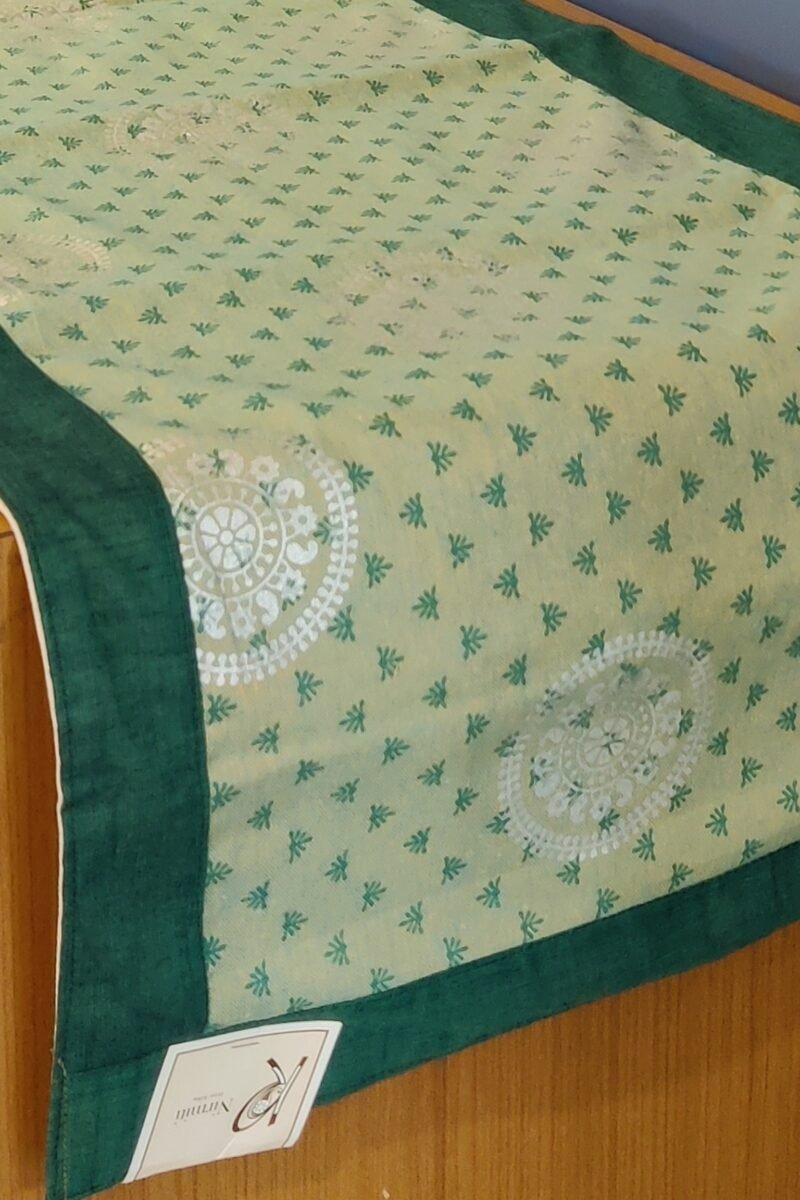 Rustic Runners: Green and Beige Dual Shade Block Printed Cotton Runner 14" X 75" - Image 4