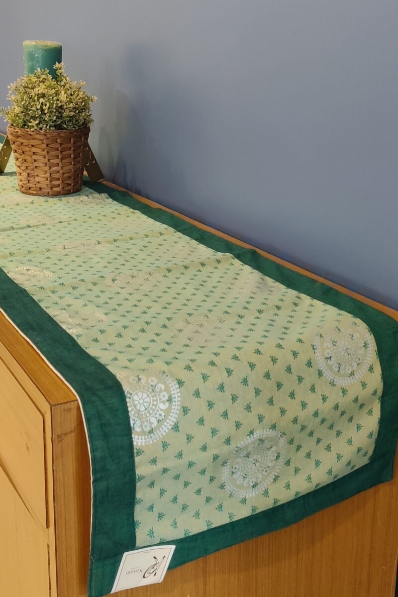 Rustic Runners: Green and Beige Dual Shade Block Printed Cotton Runner 14" X 75"