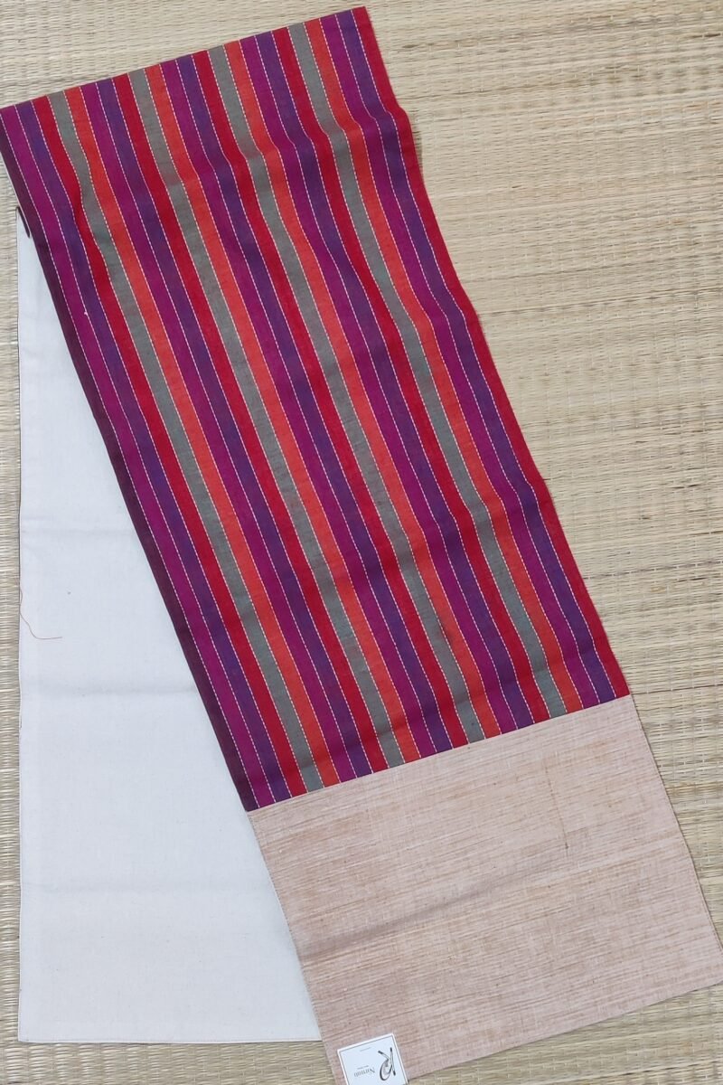 Rustic Runners: Multicolored Mangalgiri Stripe Patter Cotton Runner 14" X 80" - Image 2