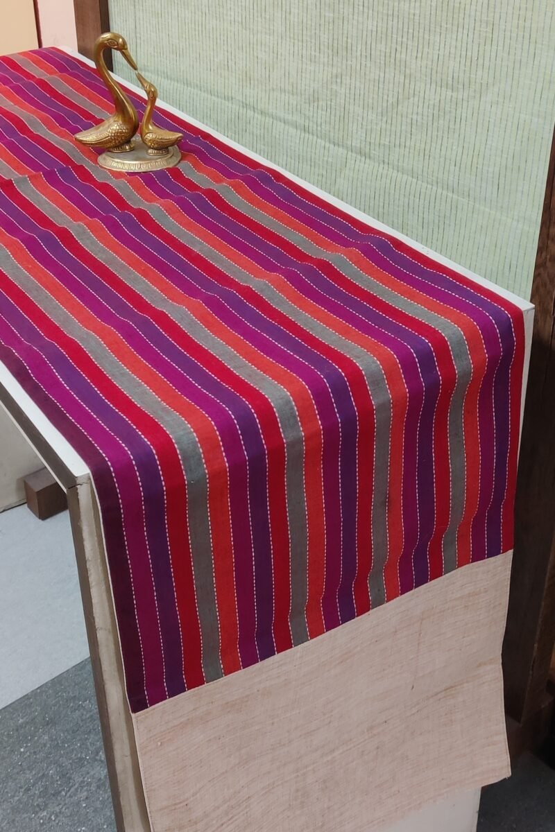 Rustic Runners: Multicolored Mangalgiri Stripe Patter Cotton Runner 14" X 80"