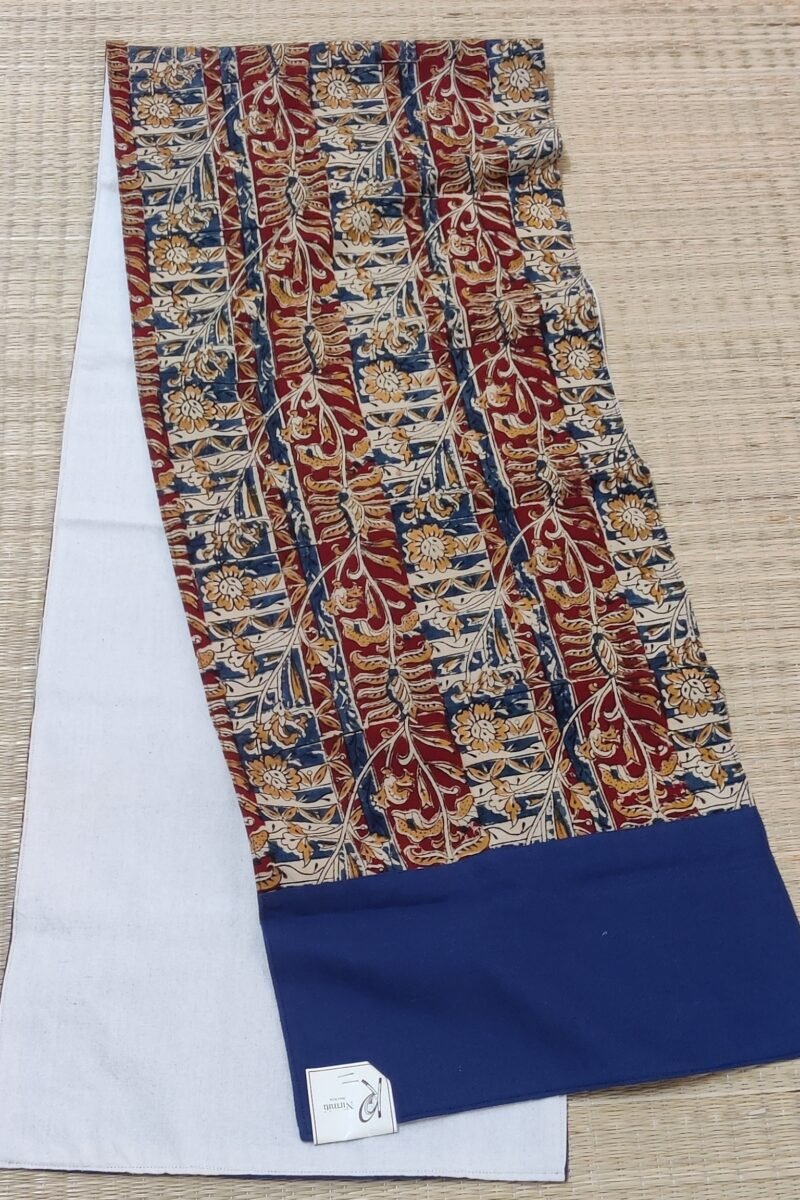 Rustic Runners: Red and Blue Kalamkari Creeper Printed Cotton Runner 14" X 75" - Image 2