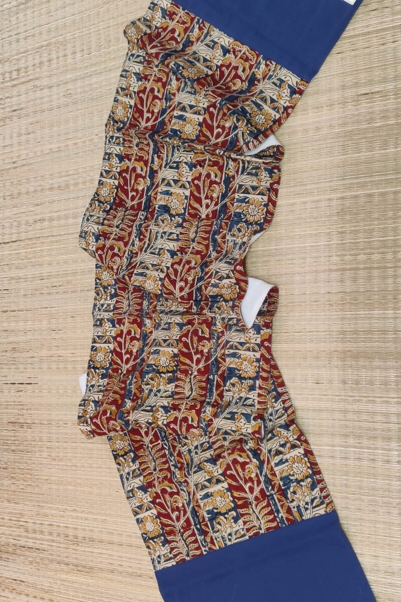Rustic Runners: Red and Blue Kalamkari Creeper Printed Cotton Runner 14" X 75" - Image 3
