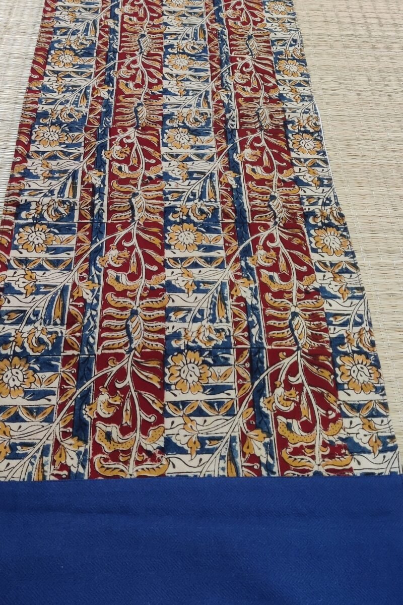 Rustic Runners: Red and Blue Kalamkari Creeper Printed Cotton Runner 14" X 75" - Image 4