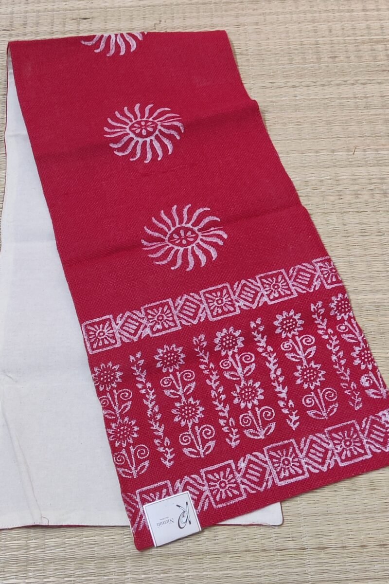 Rustic Runners: Red with White Sun Block Print Natural Jute Cotton Runner 13" X 58" - Image 2