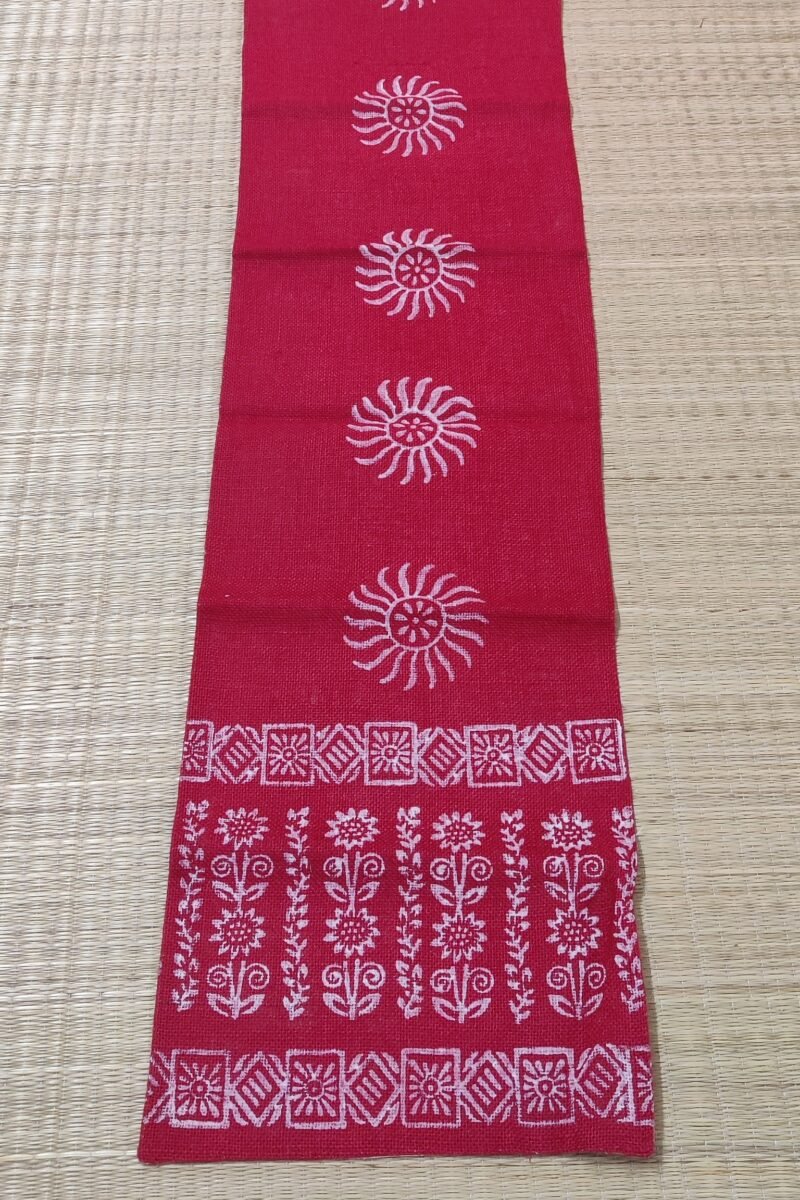Rustic Runners: Red with White Sun Block Print Natural Jute Cotton Runner 13" X 58" - Image 3