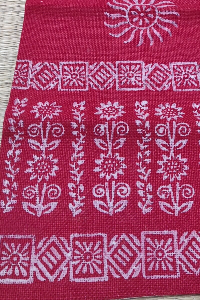 Rustic Runners: Red with White Sun Block Print Natural Jute Cotton Runner 13" X 58" - Image 5