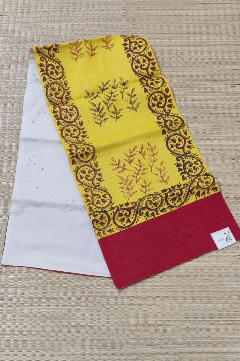 Rustic Runners: Yellow and Red Block Printed Natural Jute Cotton Runner 14" X 59" - Image 2