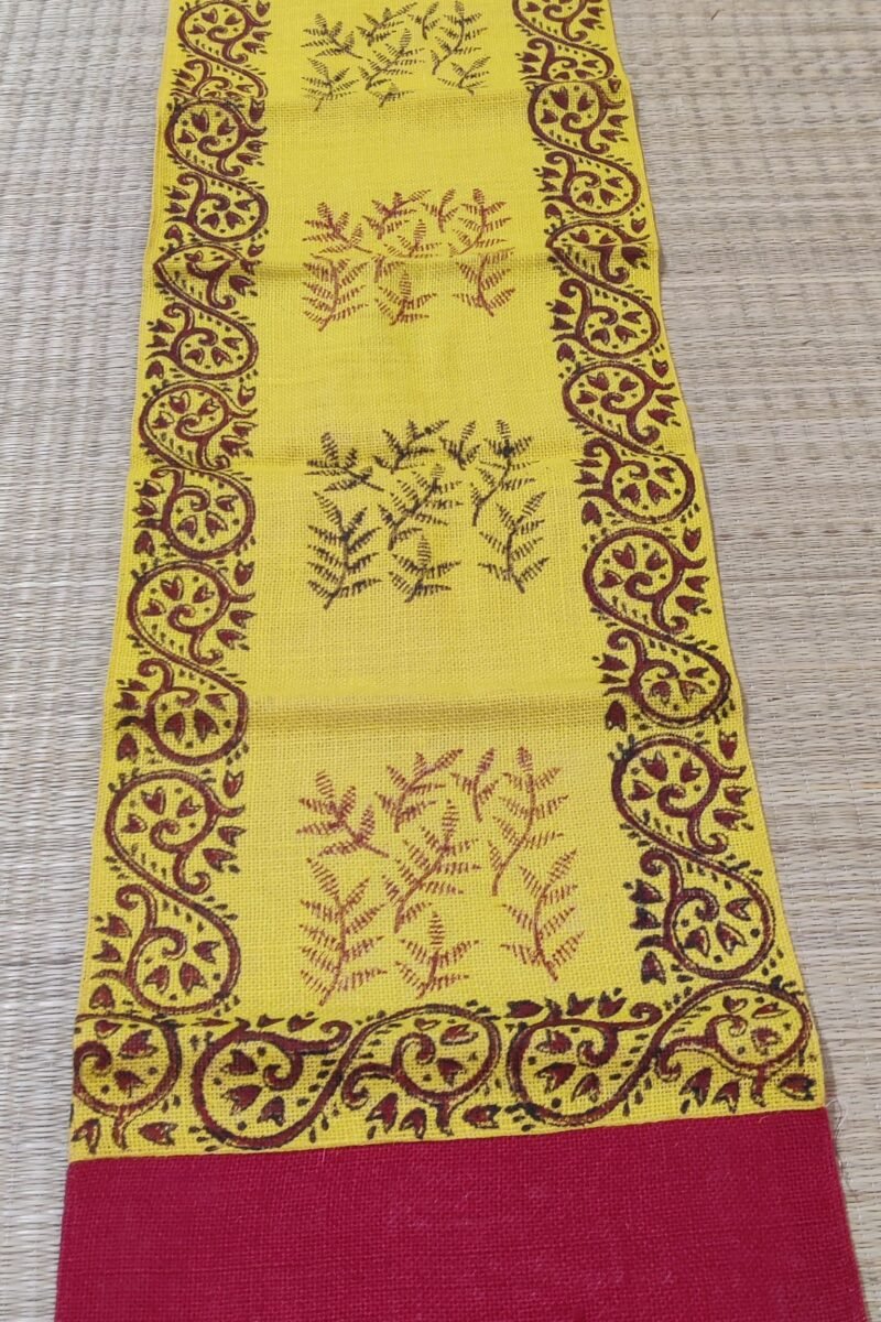 Rustic Runners: Yellow and Red Block Printed Natural Jute Cotton Runner 14" X 59" - Image 4