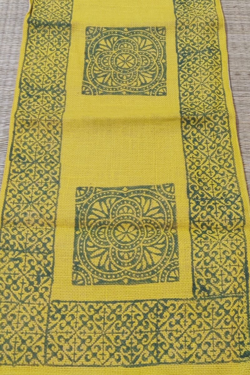 Rustic Runners: Lemon Yellow and Green Artistic Border Natural Jute Cotton Runner 14" X 60" - Image 5