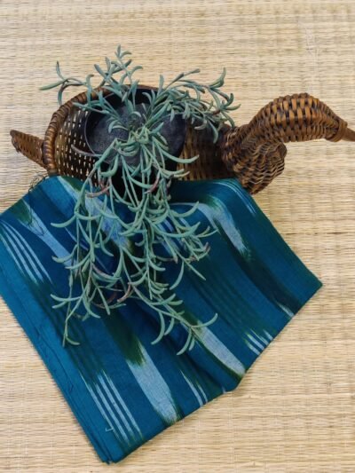 Leaf Green Sambalpuri Cotton Ikkat Blouse Piece with Dark Green White Thick Stripes