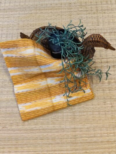 Light Orange and White Sambalpuri Ikkat Cotton Blouse Piece with Black Pin Stripes