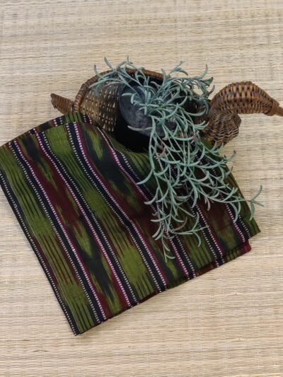 Green and Maroon Sambalpuri Ikkat Cotton Blouse Piece with Thin Stripe Detailing