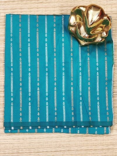 Teal Banarasi Cotton Silk Unstitched Blouse Piece with Gold and Silver Line Pattern Woven Motifs