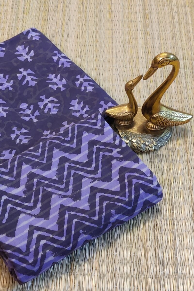 Suit stories - Dark Purple Zigzag Elegance Handblock Mulmul Cotton Suit Set - Image 3
