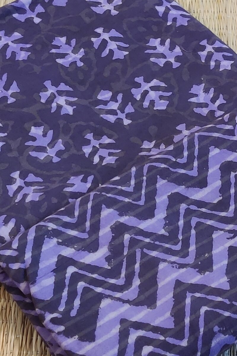 Suit stories - Dark Purple Zigzag Elegance Handblock Mulmul Cotton Suit Set - Image 4