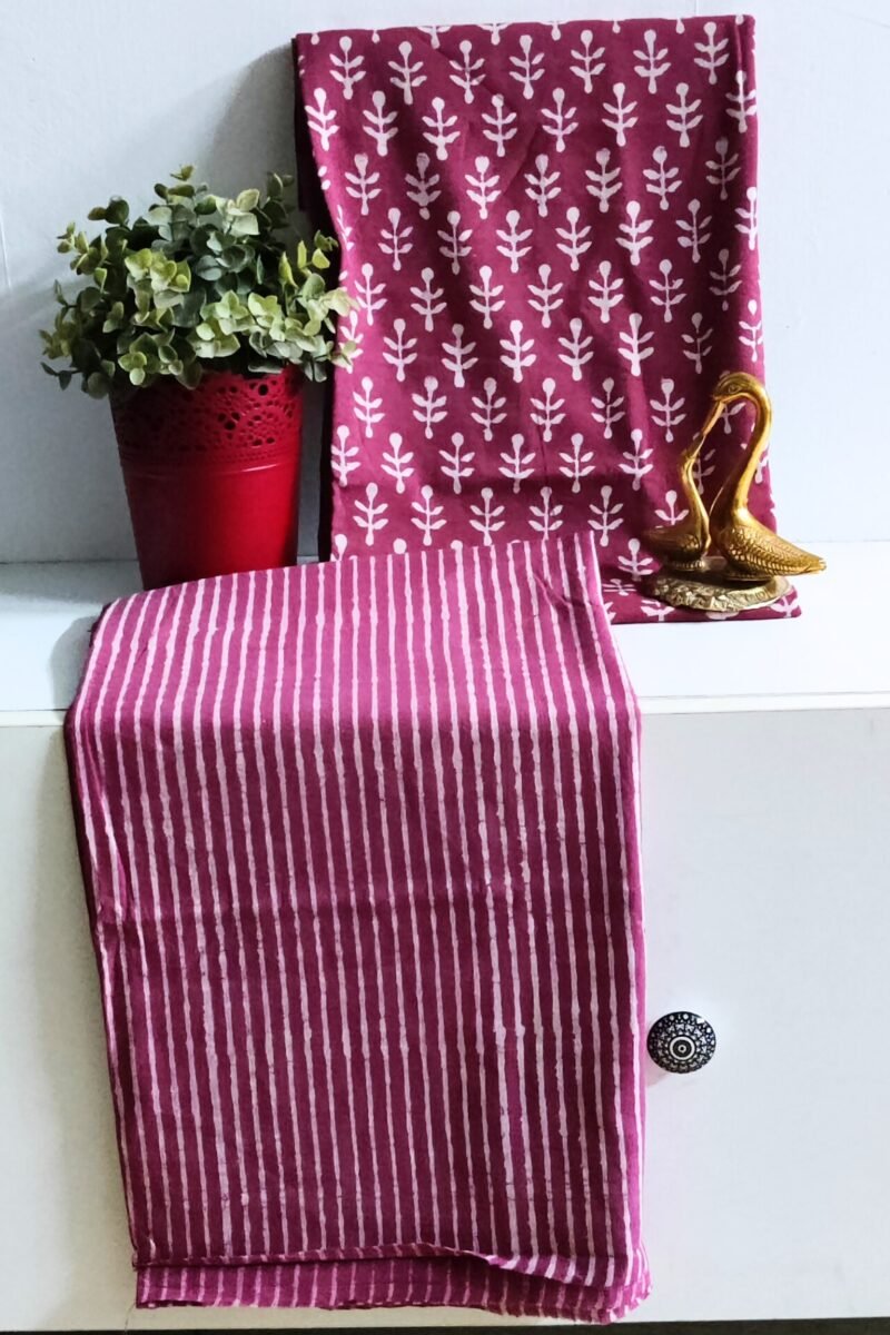 Suit stories - Dark Onion Bud Blooms Handblock Mulmul Cotton Suit Set