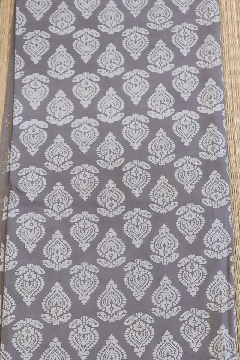 Suit stories - Grey Artistic Charm Handblock Mulmul Cotton Suit Set - Image 5