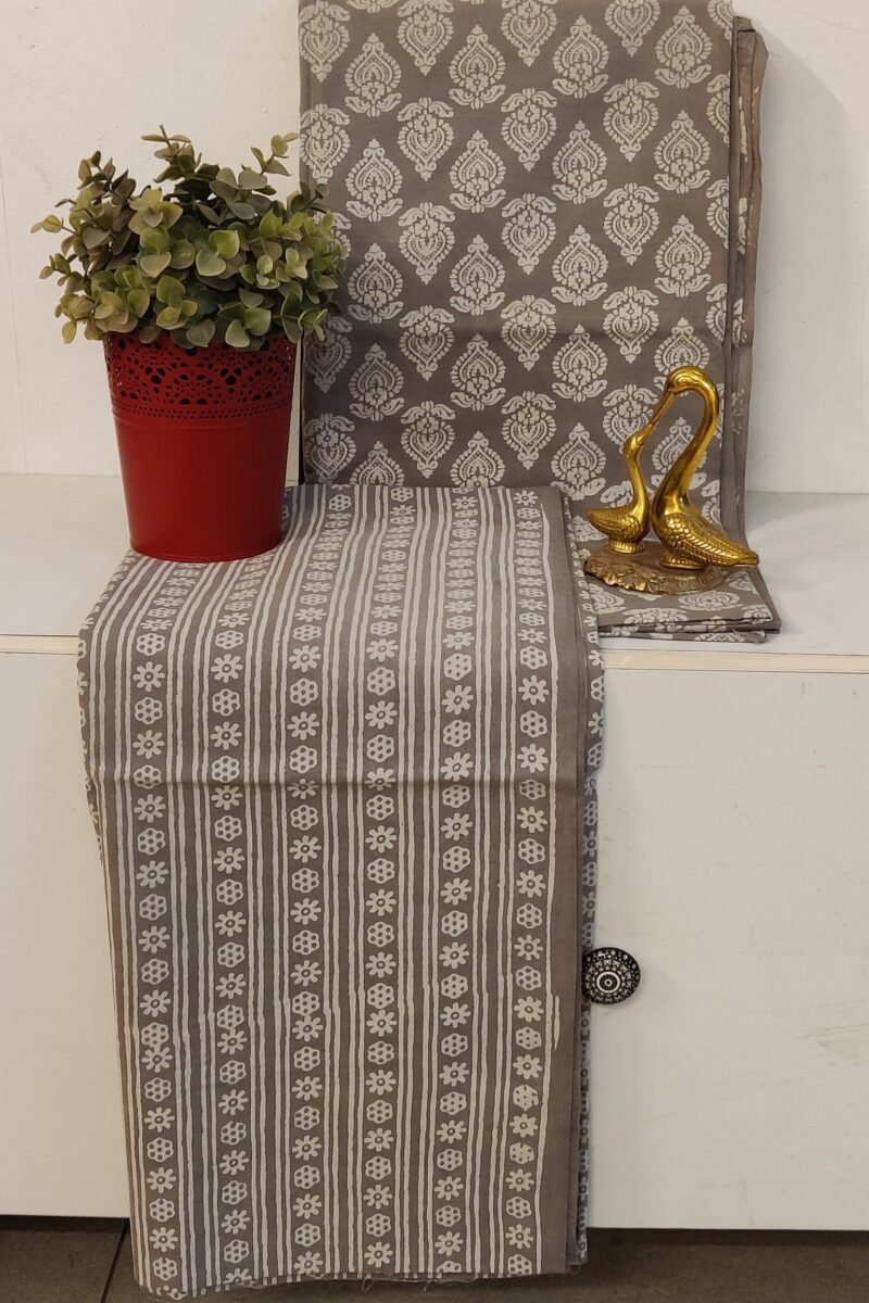 Suit stories - Grey Artistic Charm Handblock Mulmul Cotton Suit Set
