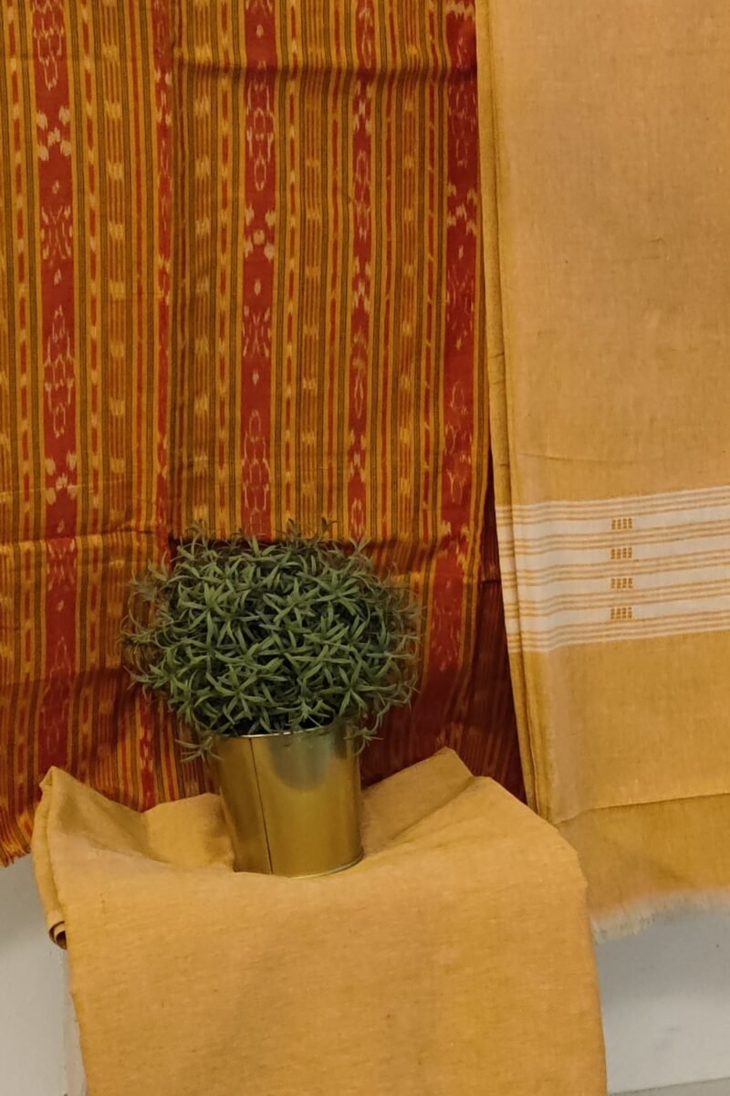 Suit stories - Orange Ikkat Weave Sambalpuri Cotton Suit Set - Image 2