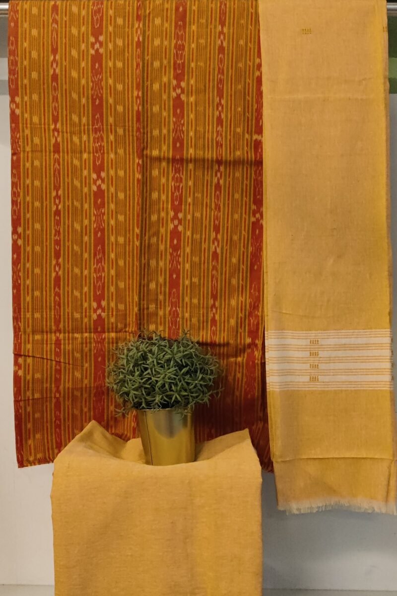 Suit stories - Orange Ikkat Weave Sambalpuri Cotton Suit Set