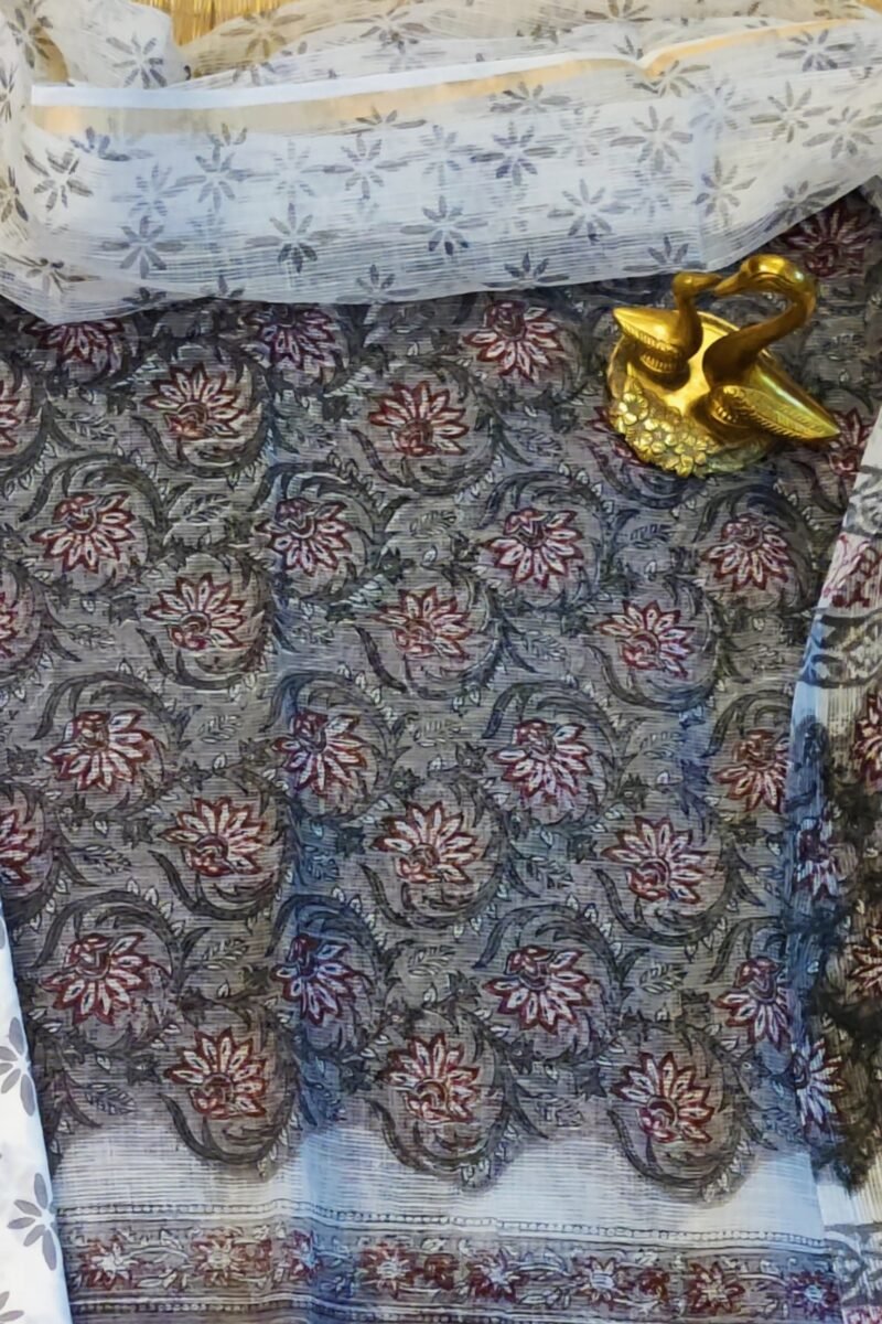 Suit stories - Grey and Red Floral Delight Kota Cotton Suit Set - Image 3