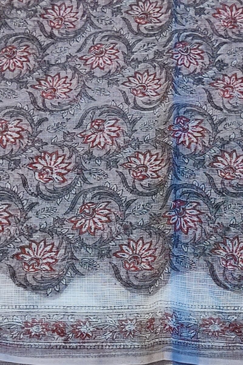 Suit stories - Grey and Red Floral Delight Kota Cotton Suit Set - Image 5