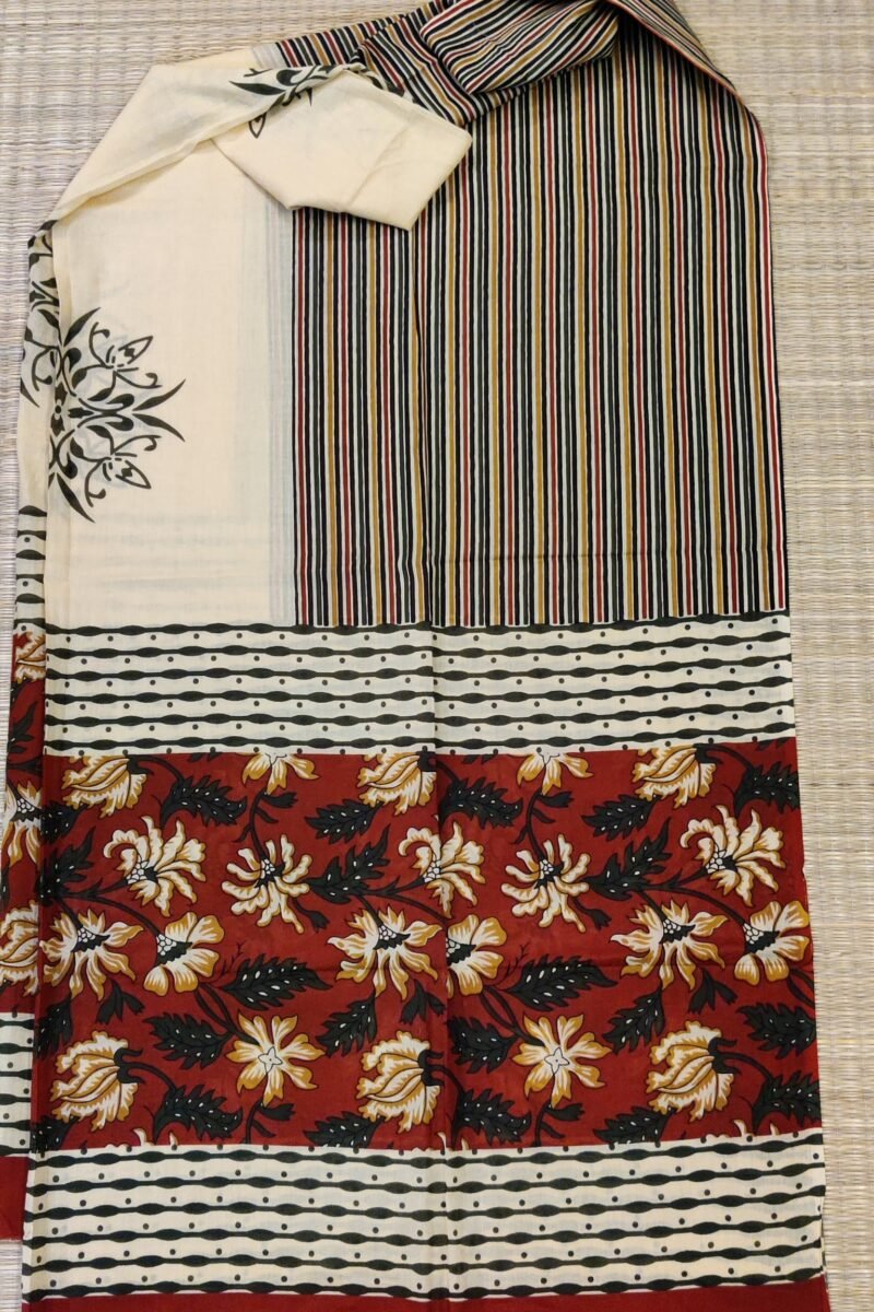Suit stories - Maroon and Cream Artistic Creaper Mulmul Cotton Suit Set - Image 6