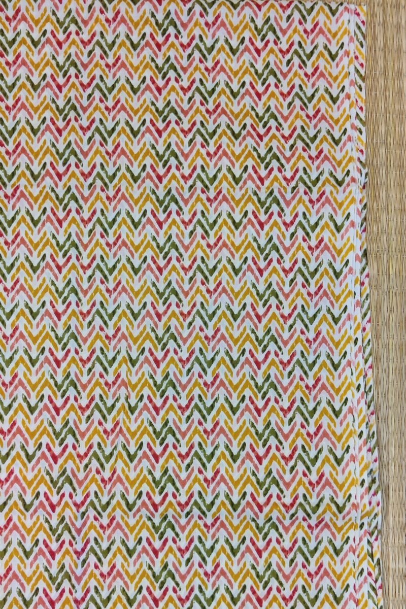 Suit stories - Yellow and Pink with Multicolor Geometric Print Mulmul Cotton Suit Set with Gota Patti - Image 5