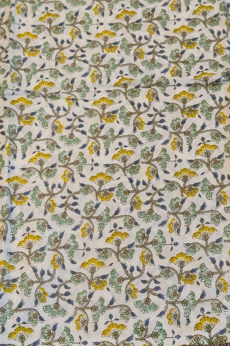 Suit stories - White, Pista Green & Yellow Artistic Print Mulmul Cotton Suit Set - Image 7