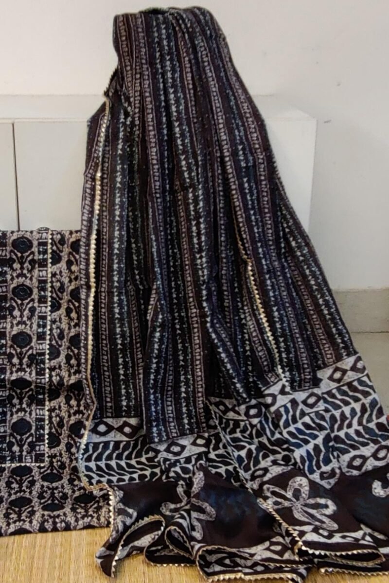 Suit stories - Wine & Blue Geometric Print Mulmul Cotton Suit Set - Image 4