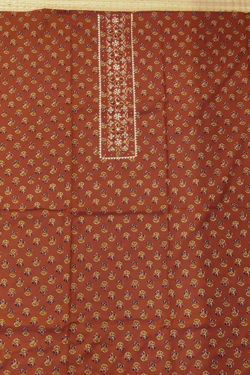 Suit stories - Brown & Cream Floral Mulmul Cotton Suit Set - Image 5