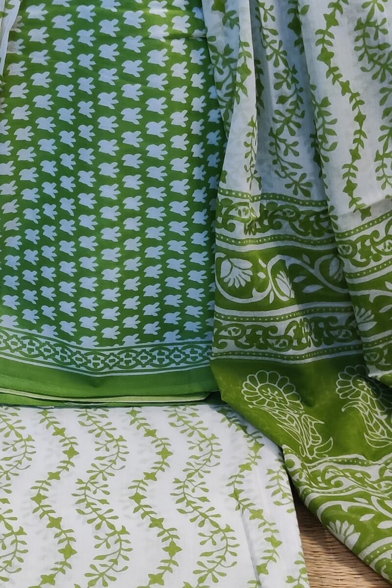 Suit stories - Green and White Serenity Mulmul Cotton Suit Set - Image 3