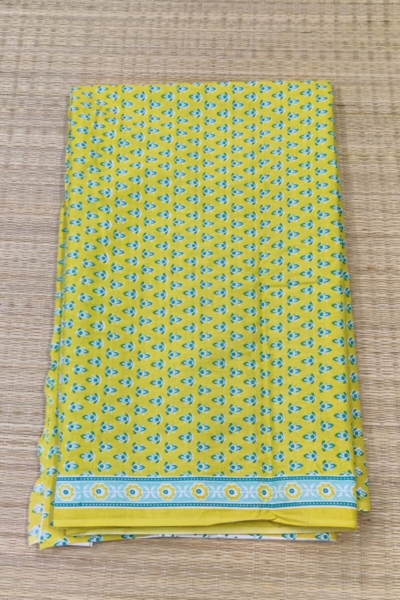 Suit stories - Yellowish Green Teal Buds Mulmul Cotton Suit Set - Image 5