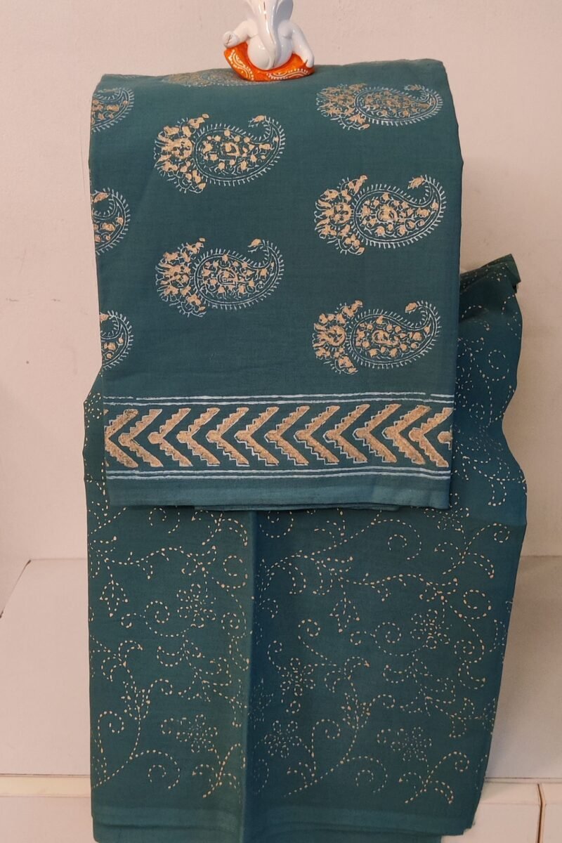 Suit stories - Steel Blue & Gold Paisley Hand Block Mulmul Cotton Suit Set - Image 4