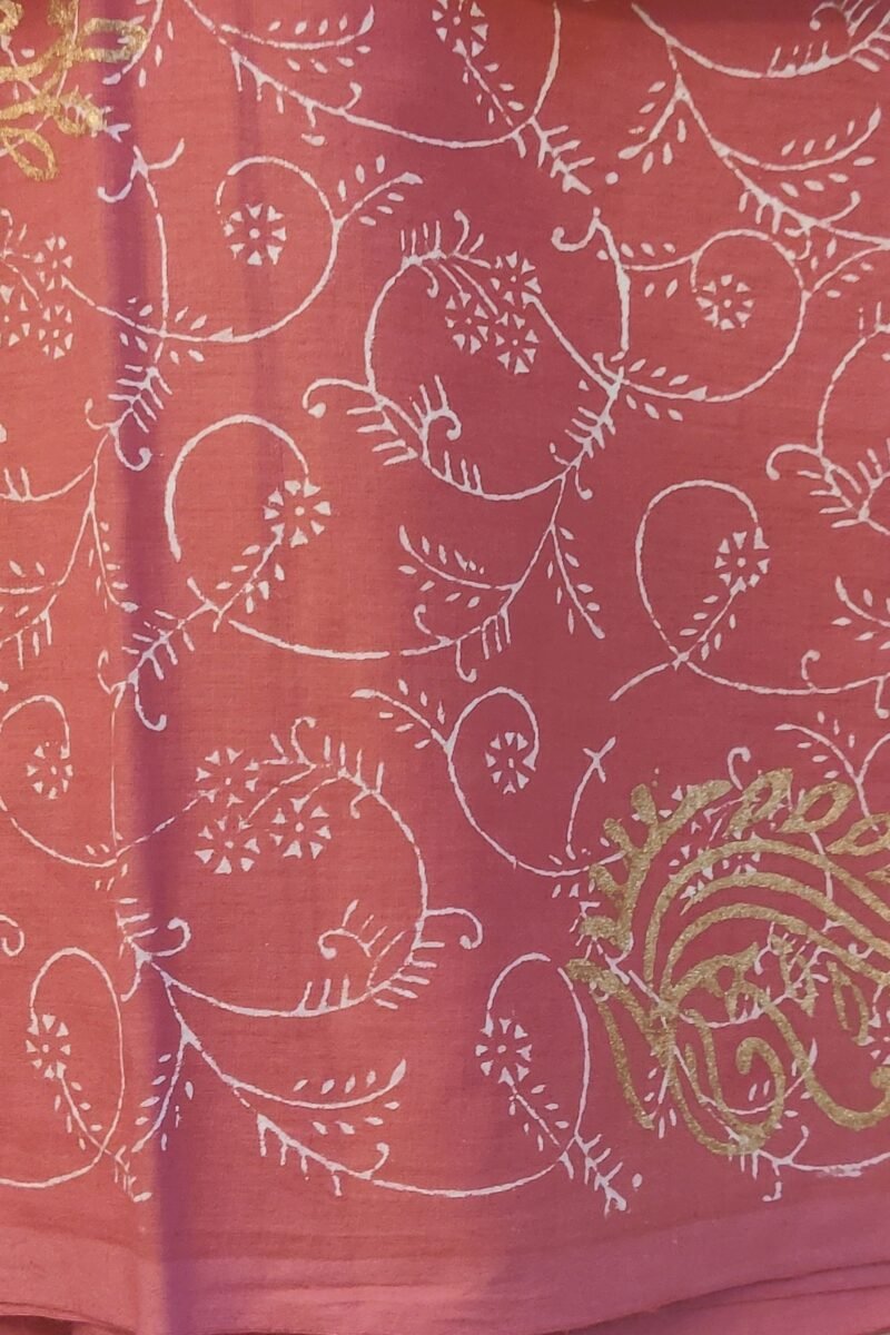Suit stories - Radiant Coral Orange with Gold Floral Prints Mulmul Cotton Suit Set - Image 6