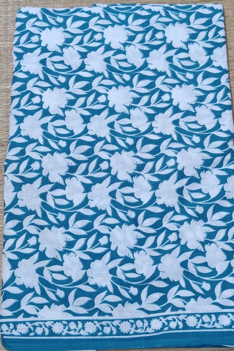 Suit stories - Teal Blue and White Floral Bunch Mulmul Cotton Suit Set - Image 5