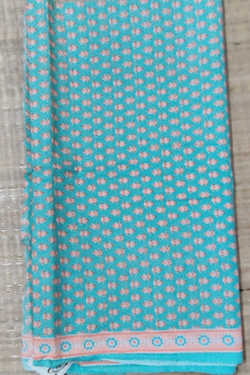 Suit stories - Pista Green with Orange Flower Buds Bloom Mulmul Cotton Suit Set - Image 5