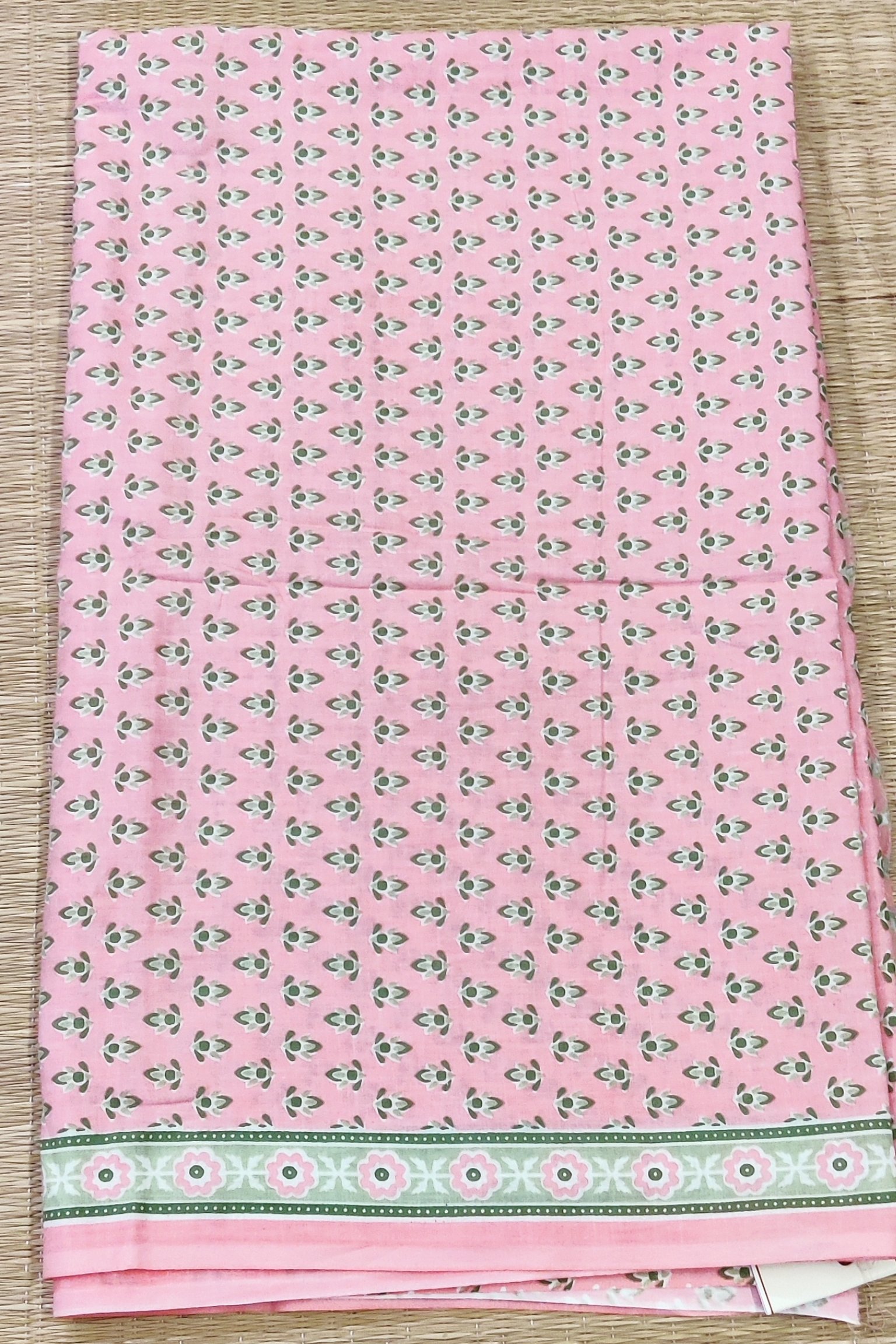 Suit stories - Pink with Olive Green Buds Mulmul Cotton Suit Set - Image 5