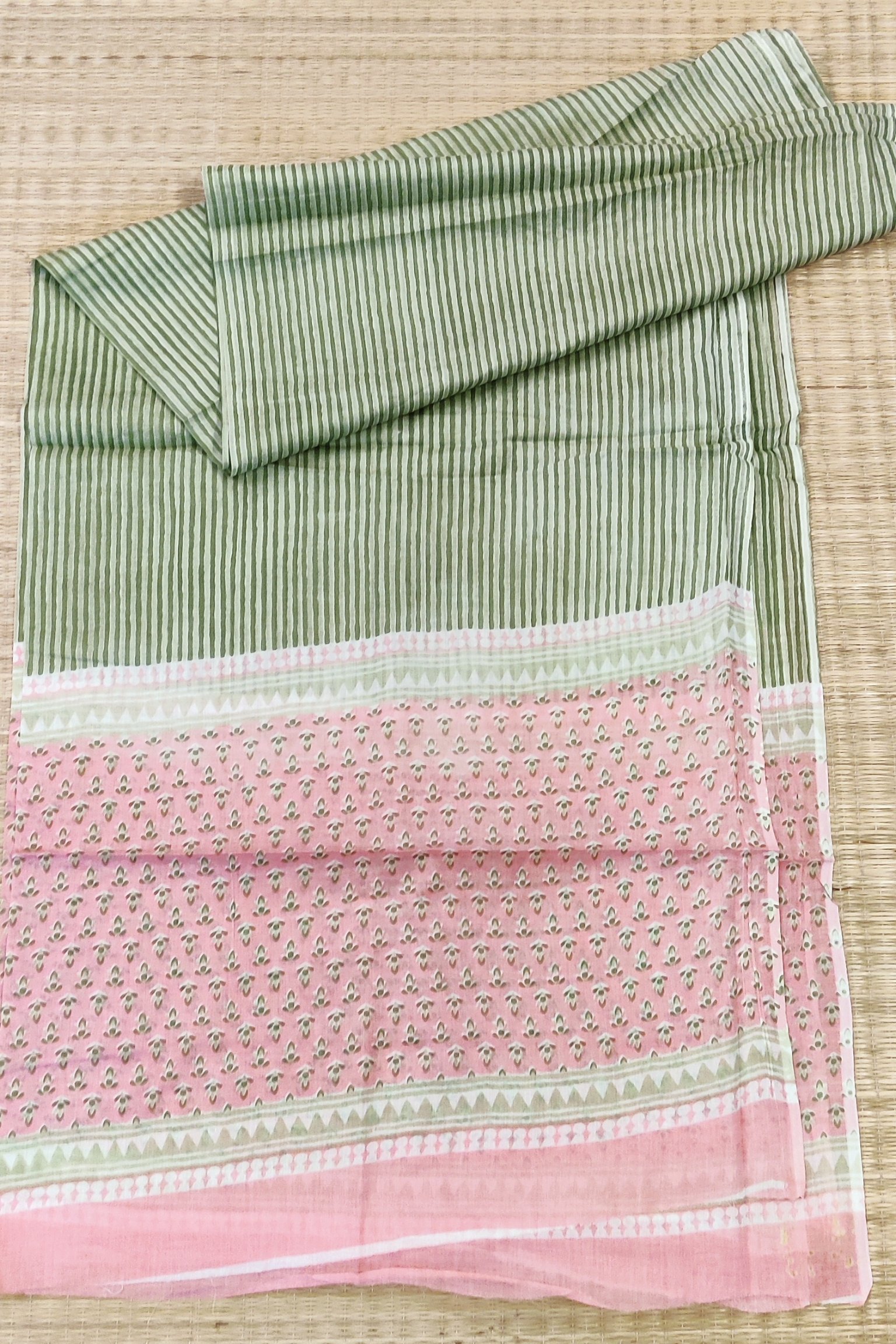 Suit stories - Pink with Olive Green Buds Mulmul Cotton Suit Set - Image 7