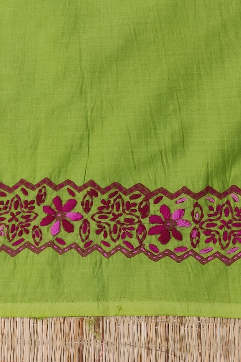 Suit stories - Leaf Green & Pink Floral Embroidered Cotton Suit Set - Image 4
