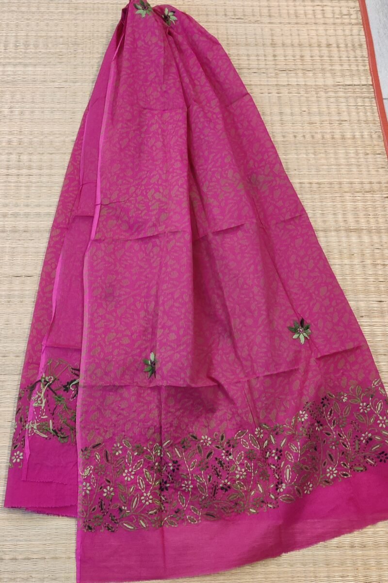 Suit stories - Leaf Green & Pink Floral Embroidered Cotton Suit Set - Image 7