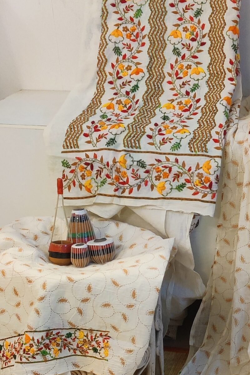 Suit stories - Off-White & Brown Zigzag Kantha Embroidered Cotton Suit Set - Image 3