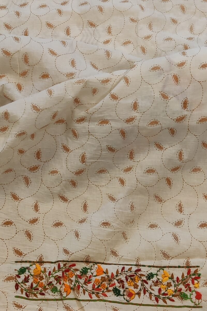 Suit stories - Off-White & Brown Zigzag Kantha Embroidered Cotton Suit Set - Image 6