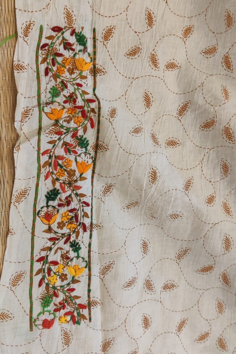Suit stories - Off-White & Brown Zigzag Kantha Embroidered Cotton Suit Set - Image 8