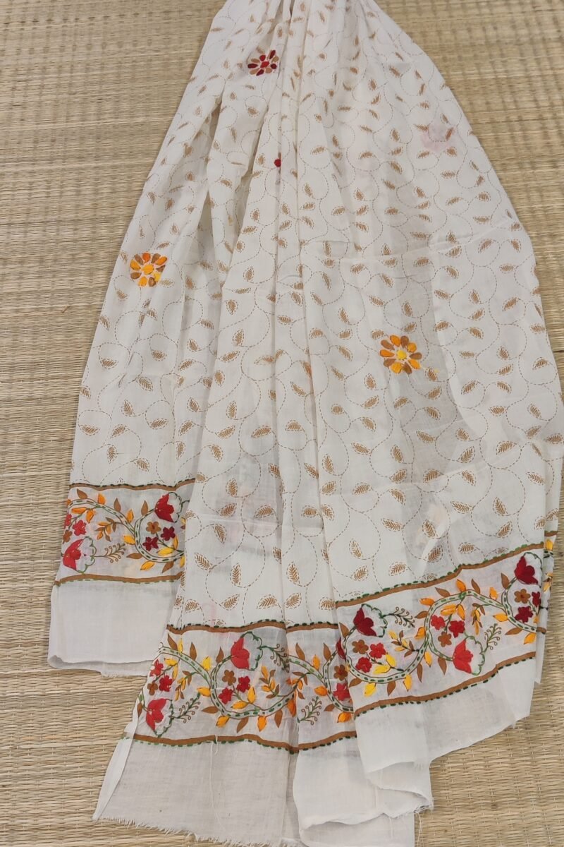 Suit stories - Off-White & Brown Zigzag Kantha Embroidered Cotton Suit Set - Image 2